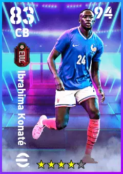 Ibrahima Konate eFootball 2026 player card — 83 OVR CB