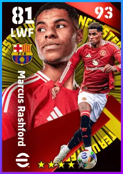 Marcus Rashford eFootball 2026 player card — 81 OVR LWF