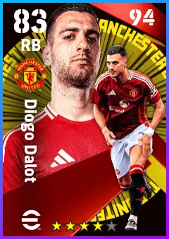 Diogo Dalot eFootball 2026 player card — 83 OVR RB