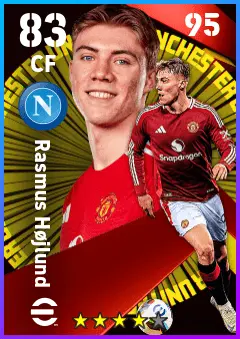 Rasmus Hojlund eFootball 2026 player card — 83 OVR CF