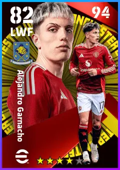 Alejandro Garnacho eFootball 2026 player card — 82 OVR LWF