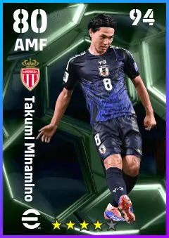 Takumi Minamino eFootball 2026 player card — 80 OVR AMF