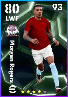 Morgan Rogers eFootball 2026 player card — 80 OVR LWF
