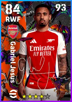 Gabriel Jesus eFootball 2026 player card — 84 OVR RWF