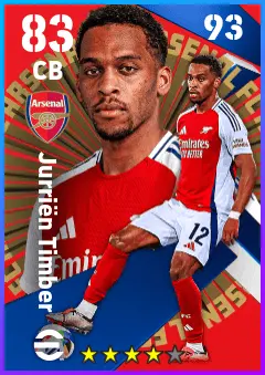 Jurrien Timber eFootball 2026 player card — 83 OVR CB