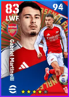 Gabriel Martinelli eFootball 2026 player card — 83 OVR LWF