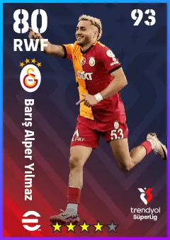 Baris Alper Yilmaz eFootball 2026 player card — 80 OVR RWF