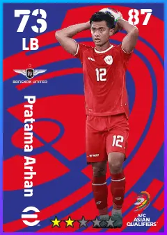 Pratama Arhan eFootball 2026 player card — 73 OVR LB