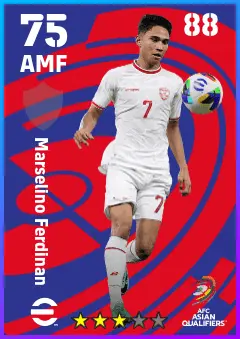 Marselino Ferdinan eFootball 2026 player card — 75 OVR AMF