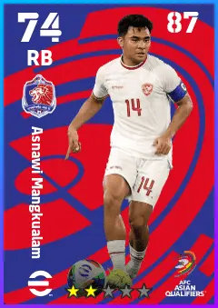 Asnawi Mangkualam eFootball 2026 player card — 74 OVR RB