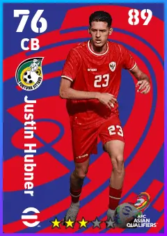 Justin Hubner eFootball 2026 player card — 76 OVR CB