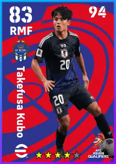 Takefusa Kubo eFootball 2026 player card — 83 OVR RMF