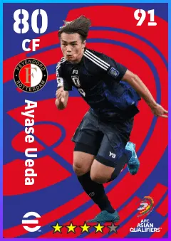 Ayase Ueda eFootball 2026 player card — 80 OVR CF