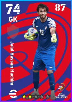 Jalal Hassan Hachim eFootball 2026 player card — 74 OVR GK