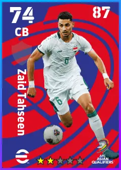 Zaid Tahseen eFootball 2026 player card — 74 OVR CB
