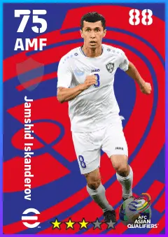 Jamshid Iskanderov eFootball 2026 player card — 75 OVR AMF