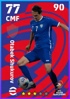 Otabek Shukurov eFootball 2026 player card — 77 OVR CMF