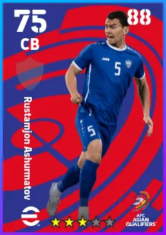 Rustamjon Ashurmatov eFootball 2026 player card — 75 OVR CB