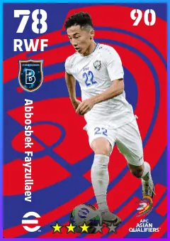 Abbosbek Fayzullaev eFootball 2026 player card — 78 OVR RWF