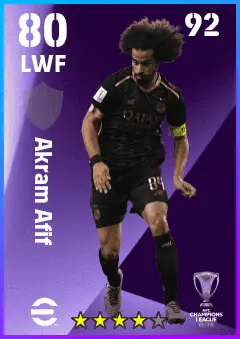 Akram Afif eFootball 2026 player card — 80 OVR LWF