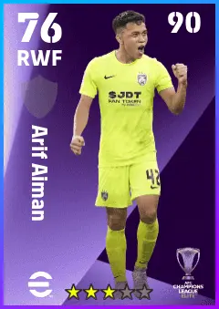 Arif Aiman eFootball 2026 player card — 76 OVR RWF