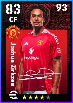 Joshua Zirkzee eFootball 2026 player card — 83 OVR CF