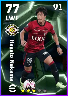 Hayato Nakama eFootball 2026 player card — 77 OVR LWF
