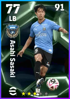 Asahi Sasaki eFootball 2026 player card — 77 OVR LB