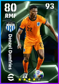Denzel Dumfries eFootball 2026 player card — 80 OVR RMF