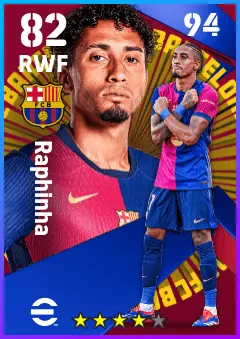 Raphinha eFootball 2026 player card — 82 OVR RWF