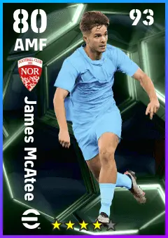 James McAtee eFootball 2026 player card — 80 OVR AMF