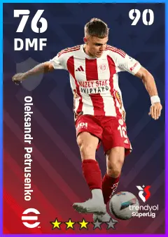 Oleksandr Petrusenko eFootball 2026 player card — 76 OVR DMF