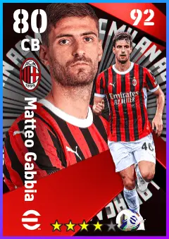 Matteo Gabbia eFootball 2026 player card — 80 OVR CB