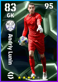Andriy Lunin eFootball 2026 player card — 83 OVR GK