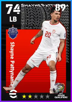 Shayne Pattynama eFootball 2026 player card — 74 OVR LB