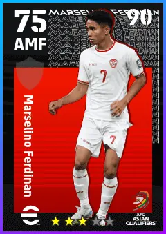 Marselino Ferdinan eFootball 2026 player card — 75 OVR AMF