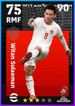 Witan Sulaeman eFootball 2026 player card — 75 OVR RMF