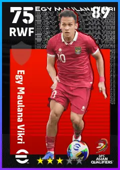 Egy Maulana Vikri eFootball 2026 player card — 75 OVR RWF