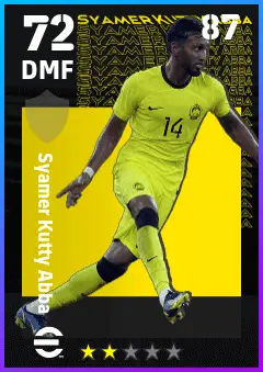Syamer Kutty Abba eFootball 2026 player card — 72 OVR DMF
