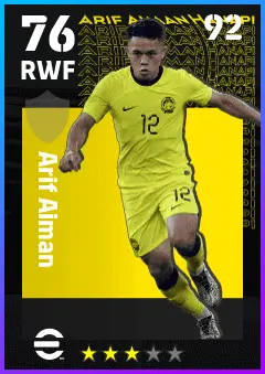 Arif Aiman eFootball 2026 player card — 76 OVR RWF