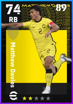 Matthew Davies eFootball 2026 player card — 74 OVR RB