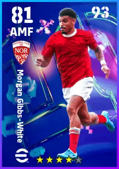 Morgan Gibbs-White eFootball 2026 player card — 81 OVR AMF