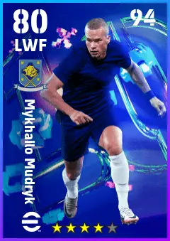 Mykhailo Mudryk eFootball 2026 player card — 80 OVR LWF