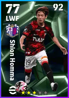 Shion Homma eFootball 2026 player card — 77 OVR LWF