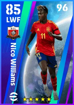 Nico Williams eFootball 2026 player card — 85 OVR LWF