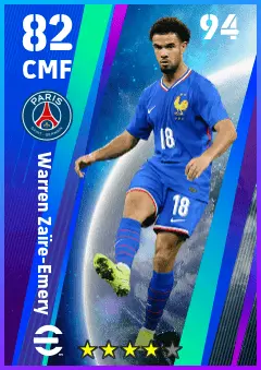 Warren Zaire-Emery eFootball 2026 player card — 82 OVR CMF