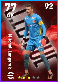 Mitchell Langerak eFootball 2026 player card — 77 OVR GK