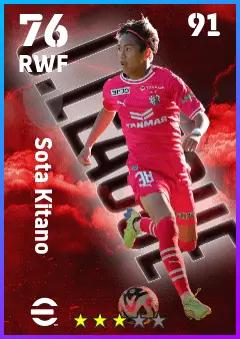 Sota Kitano eFootball 2026 player card — 76 OVR RWF
