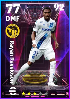 Rayan Raveloson eFootball 2026 player card — 77 OVR DMF