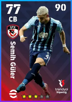 Semih Guler eFootball 2026 player card — 77 OVR CB